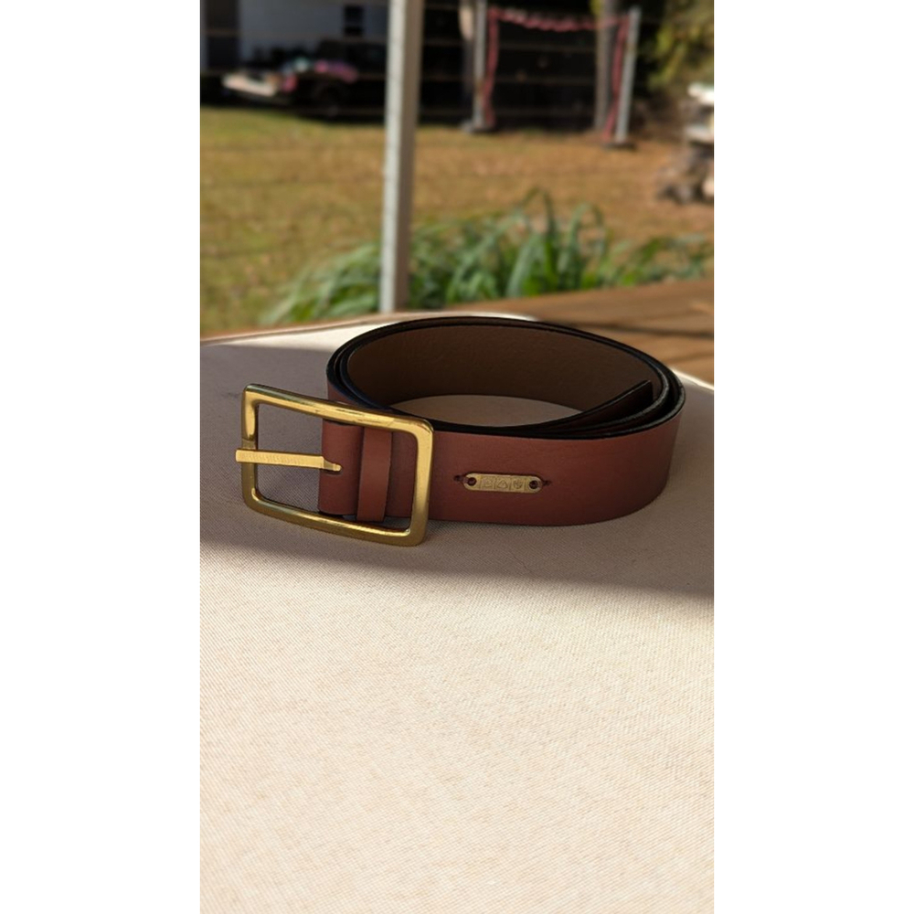 Women's Liz Claiborne Brown Leather Belt with Gold Buckle One Size